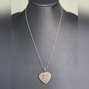 925 STERLING SILVER  FILIGREE PUFFED HEART PENDANT NECKLACE